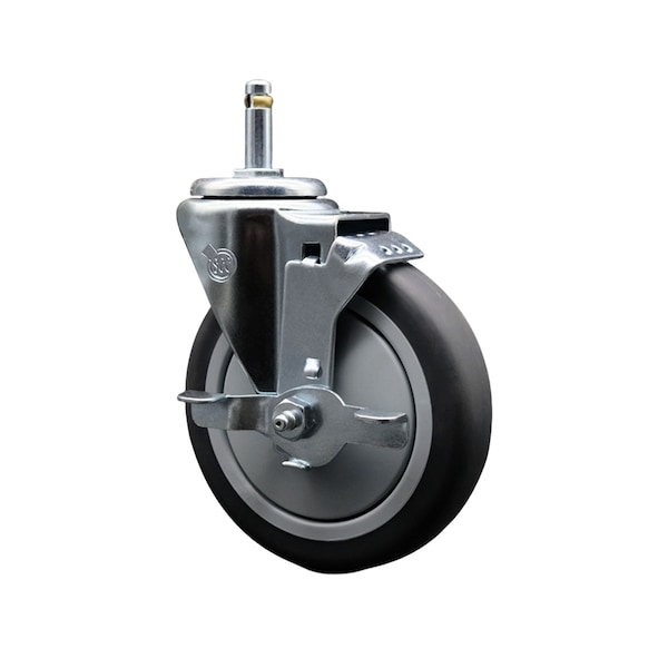 5'' Thermo Rubber Wheel Swivel 7/16'' Grip Ring Stem Caster with Brake